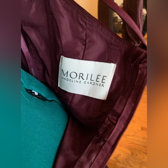 Morilee David’s Bridal Wine Satin High-neck A-Line Bridesmaids Dress - Picture 9 of 10